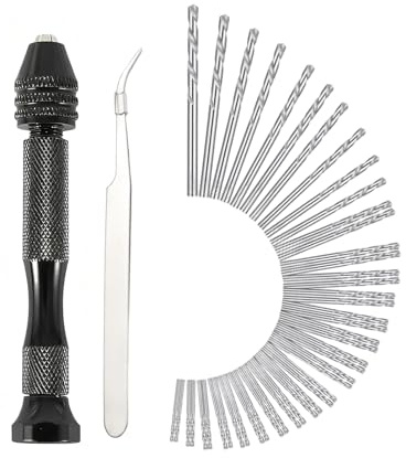 Mandouer 50-teiliges Handbohrer-Set mit 48 HSS Mini-Bohrern (0,5-3,0 mm) | Präzisionspinzette und leichter Aluminiumgriff für Modellbau, Holz, Harz & Schmuck