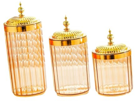 F Fityle 3x Food Storage Jars Food Storage Containers Modern with Lids Pantry Organization for Nuts Coffee Spices Sugar Dining Room, Amber Jar Gold Top