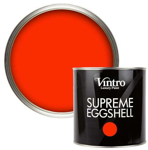Vintro Paint | Eggshell Paint | for Walls | Wood | Trim | Satin Furniture Paint | Interior & Exterior Use. (Red - Racing Red, 2.5 Litres)