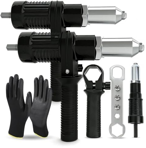 rialgirw Pneumatic Core-Pulling Electric Drill Rivet Machine, 2026 New Rivet Gun Adapter for Drill, Cordless Rivet Drill Attachment with 4 Rivet Heads 2.4mm, 3.2mm, 4.0mm & 4.8mm (2PCS)