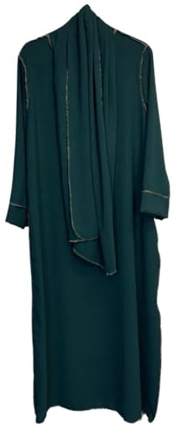 VR2 Denim Womens Luxury Gold Trim Abaya & Matching Hijab Set, Modest Wear Length 55-56