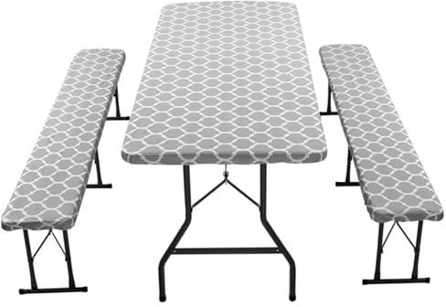 Juego de 3 fundas para mesa de picnic con fundas para banco, 30.0 x 72.0 in, impermeables, antideslizantes, elásticas, para mesa de picnic, mantel de camping para exteriores, mantel de camping