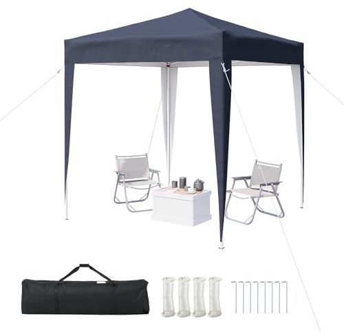 Aoxun Pop Up Pavillon 2x2m Wasserdicht, Metallrahmen-Schutzzelt, Höhe Verstellbar, Faltpavillon 2x2 mit Tragetasche für Camping Party, Blau