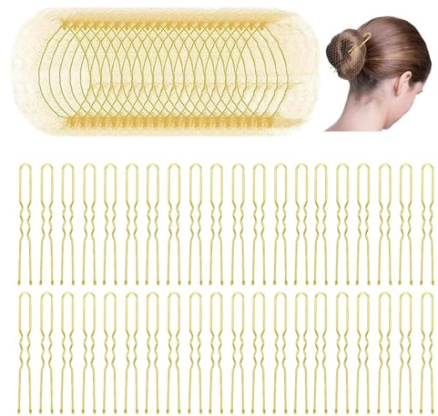 60 PCS Hair Nets for Buns, 20PCS Hairnet & 40 PCS U Shaped Hair Pins Set for Girls, Dancers, Women