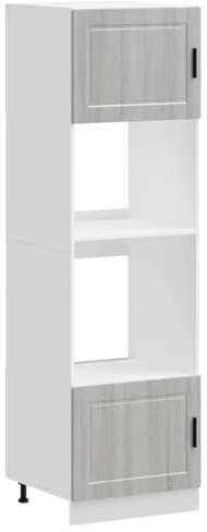 Mhdvray Porto Armoire à four à encastrer en matériau dérivé du bois 2 x 60 x 57 x 207 cm - Pieds réglables en hauteur - Peu encombrante - Pour four/micro-ondes - Facile à nettoyer - Gris sonoma