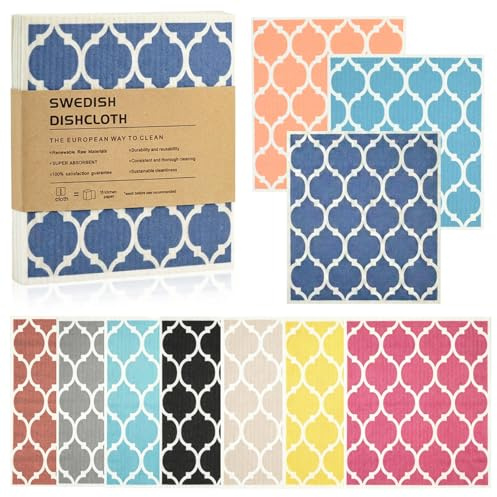 10 Pack Swedish Dishcloths for Kitchen, Reusable Kitchen Dish Rags for Cleaning, Absorbent & Quick Drying Dish Towels, Biodegradable Kitchen Rags, No Odor Washable Cellulose Sponge Cloths (Moroccan)