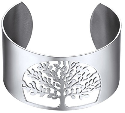 PROSTEEL Bracelet Manchette Femme Acier Inoxydable Bangle Ouvert avec Motif Repercé Arbre de Vie