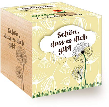 Feel Green Celebrations Ecocube, Pusteblume Bio Samen, Bio Zertifiziert, Holzwürfel Mit Lasergravur «Schön, DASS Es Dich Gibt», Nachhaltige Geschenkidee, Anzuchtset, Made in Austria | Bio Zertifiziert, Schön, Dass Es Dich Gibt, Nachhaltige Geschenkidee, Anzuchtset, Made in Austria