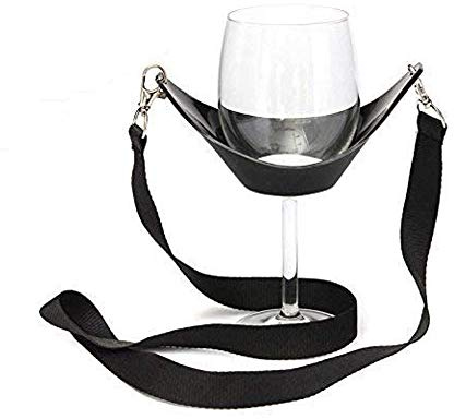 BSGP 1 x Party Weinglas-Schlüsselband, Halskette, Weinpasse, Glashalter für Partyzeit - Schwarz, PVC und Polyester