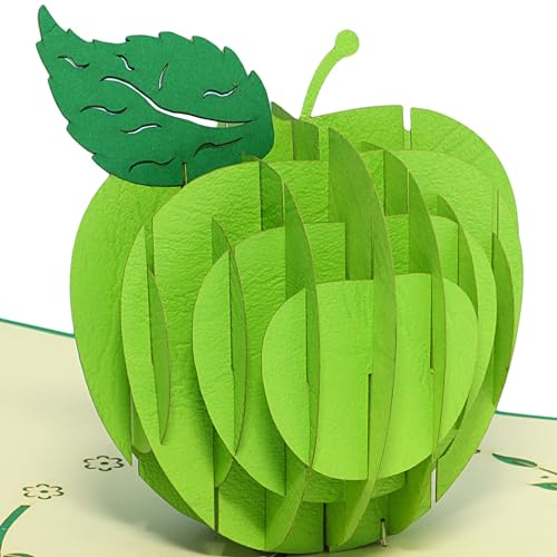 LINPOPUP®, LIN17650, POP- UP Karten, POP UP 3D Karten Gute Besserung, 3D Grußkarten Apfel, 3D Karte Klappkarte Geburtstagskarte, Grüner Apfel, N378