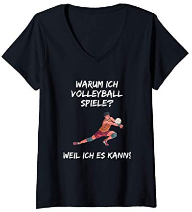 Damen Volleyball Spruch Lustig Beachvolleyball Aufschlag Trikot T-Shirt mit V-Ausschnitt