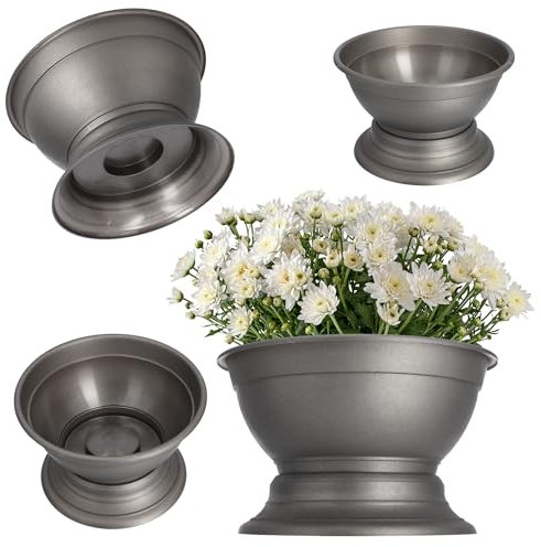 KADAX Blumenschale mit Standfuß, wetterfeste Pflanzschale aus Kunststoff, Kugelschale für Chrysanthemen, Stiefmütterchen, Blumenvase (⌀18 cm, Grafit)