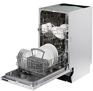 Teknix TBD455 Slimline Integrated Dishwasher 45cm with 10 place settings, 5 Wash Programmes, LED Control Panel and a Delay Timer, Stainless Steel - H81.5 x W44.5 x D55.0 (cm)