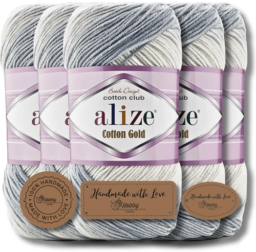 Alize 5x 100g Cotton Gold Batik Türkische Premium Wolle Baumwolle und Acryl Handstrickgarne Garn Yarn Babywolle Strickgarn mit Farbverlauf Accessoire Baby zum Häkeln Stricken (2905)