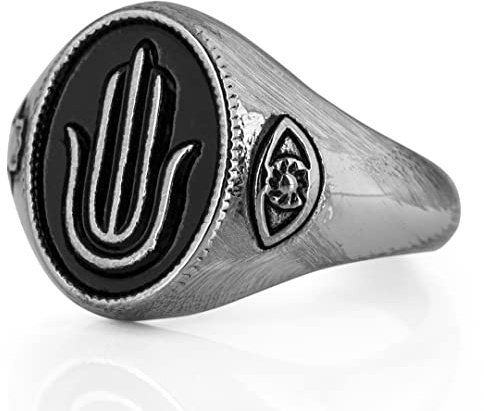 Akitsune Hamsa Ring | Design-Ring Frauen Herren Edelstahl Hand der Fatima Kultur Schutz - Silber - US 6