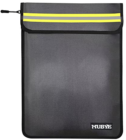 Fireproof Waterproof Money Document Bag - 15x 11 Safe Zipper Bags with Reflective Strip, Fire & Water Proof Storage Organizer Pouch for Important Documents Holder,File,Cash,Passport,Tablet (Black)
