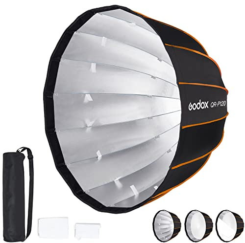 GODOX QR-P120 120cm/47.24in Deep Parabolic Softboxen mit Schnellverschluss Bowens Mount Softbox für Aufsteckblitz Godox SL-60W VL150 VL300 UL150 SL150WII SZ150R