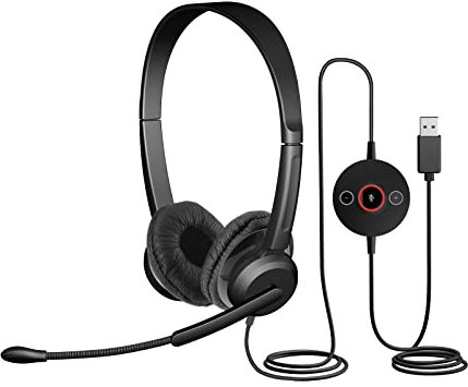 Cyber Acoustics AC-204ENC Stereo USB Headset - Advanced ENC, Audio for Calls & Music, In-Line Control, Ideal for Call Centers, Classrooms, and Homes