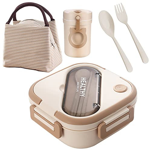 Kelsin 1300ml Bento Box Mit Besteck und Suppentassen Schüler Brotdose mit Fächern Lunch Box Mit isolierter Tasche Mikrowellengeeignet Spülmaschinenfes Entworfen für Schule Büro Picknicks Camping