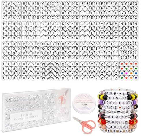 FZIIVQU 1450 Pieces Letter Beads Kit, 4x7 mm Vit Akryl Alfabet Pärlor Bokstavspärlor för smycken Att göra Nummer Pärlor Hjärta Vänskap Armband Pärlor Att göra