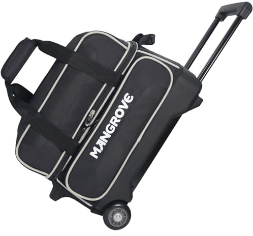 Mangrove 2 Ball Bowling Bag with Wheels, Double Bowling Bags 2 Ball Roller w/Separate Compartment for Bowling Shoes (Up To US Mens Size 15), Accessory Pocket & Retractable Handle Extends To 40
