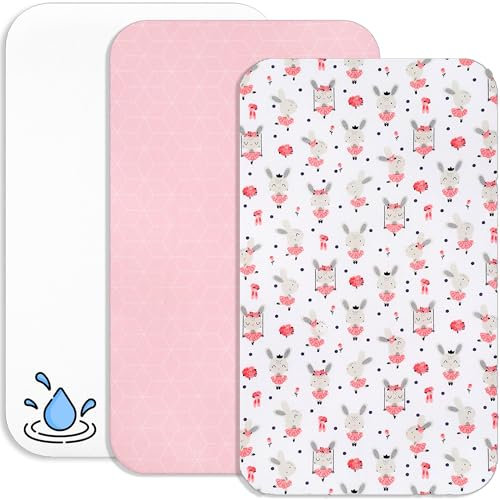 Lovely Hippo 2 Sabanas Minicuna Colecho 100% Algodon + 1 Protector de colchón Impermeable para minicuna Bebe – 50x83cm - Compatible con cunas, colchon (Bailarina Rosa, 50 x 83 cm)