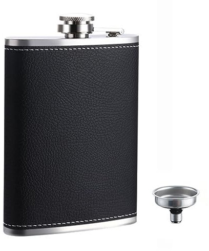 JOCXZI Fiaschetta con Imbuto Mini Fiaschetta Whisky in Acciaio Inox,Fiaschetta Portatile,Argento+Nero,Tascabile Fiaschetta Portatile per liquori da Uomo per Liquori Vari per Barbecue/Bar/Feste,8oz