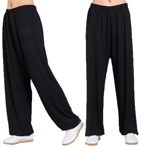 YOYOBABY Tai Chi Pants Men and Women Modal Elastic Belt Practice Pants Home Meditation Kung Fu Lantern Trousers Built-in Pocket Soft and Breathable Martial Arts Pants,001,L