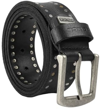 Police Herren Gürtel aus Echtem Leder, Sportlich, Genietet/Verziert, 4 cm Breit, individuell kürzbar, Nickelfrei
