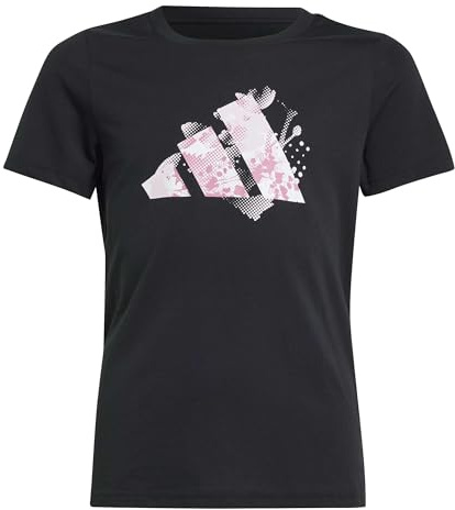Adidas Niñas Flower Print Training Graphic Tshirt, Black, 11-12 Years