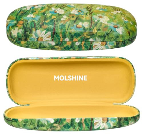 molshine Hartschalen-Brillenetui aus PU-Leder,tragbares Reise-Brillentasche für Männer,Frauen,Mädchen,Reisen,Studium,Arbeit (Gelbes Gänseblümchen)