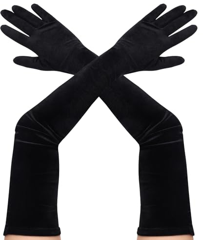 Yolev Samt Handschuhe Schwarz Lange Damen Formelle Oper 1920er Jahre