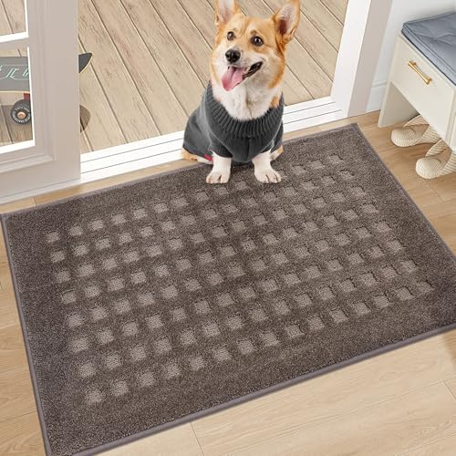 BEQHAUSE Fussmatte Innen, waschbar Fußmatte Innen, rutschfeste Schmutzfangmatte 50x80cm, Teppich Eingangsbereich Innen für Hund, Innenbereich, Haustür, Flur, Braun