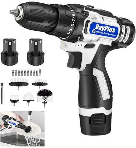 Mini Drills Screwdriver Kit with 2 x 1500 mah Battery, 2-Gear Cordless Drill Driver 45Nm 18+1 Torque, Power Drill Set with 5 Brushes and 10 Drill Accessories, White