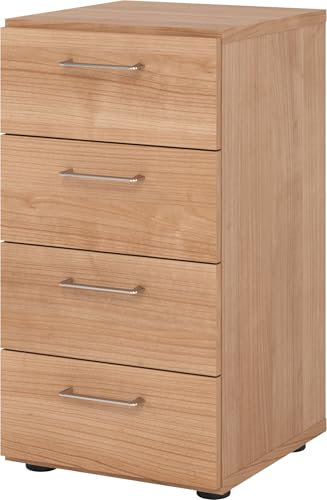 bümö smart Schubladenschrank, Büroschrank in Nussbaum mit 4 Schüben - Bürocontainer aus Holz, Container mit Metallgriffen & Soft-Stop Schubladen