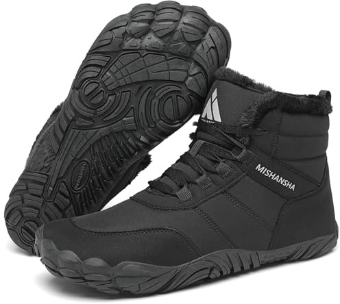 Mishansha Barefoot Botas Invierno Hombre Mujer Zapatos de Invierno Cálidas Cómodas Botas de Nieve Antideslizantes Flexibles Botines Descalzos con Forrados Caliente, Negro Cuervo 44EU