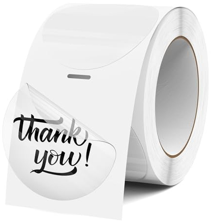 FINDAT Transparent Étiquette Thermique Ronde 38 mm Rouleau Vinyle Cercle Imprimante Gommette Autocollante pour Bureau Logo Design QR Expédition 300 Pièces