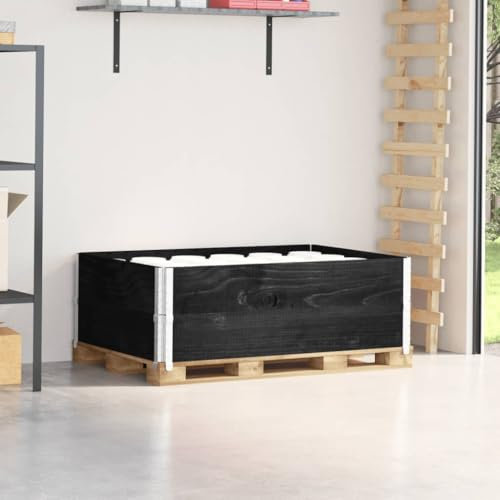 Homgoday Paletten-Aufsatzrahmen 2 STK. Palettenrahmen Holzrahmen Hochbeet Gartenbeet Stapelbar Faltbar, für Pflanzen, Blumen, Gemüse Schwarz 120x180 cm Massivholz
