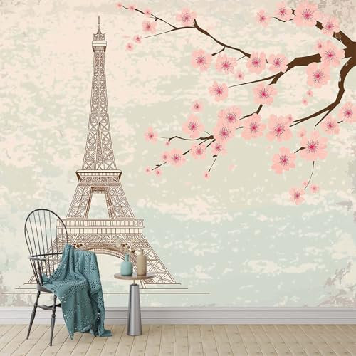 Papier Peint Mural Vintage Paris Tour Eiffel 200x140cm Romantique Paris Papier Peint Photo Papier Peint pour Chambre Garçon Décoration Salon