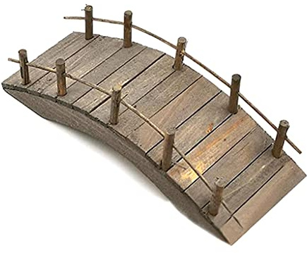 Pont d'arche en bois avec balustrades miniatures pour jardin féérique 1:12