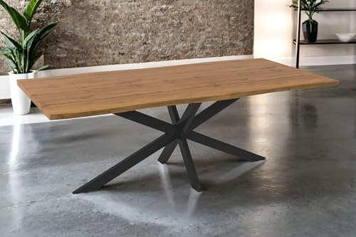 SAM Esstisch Josy | 240 x 100 cm | Holz Wildeiche-Optik | Spider-Gestell Metall schwarz | 40 mm Tischplatte mit Baumkante | Tisch für Esszimmer & Küche
