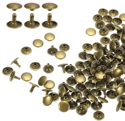 QUARKZMAN 60 Sets Doble Tapa Remaches de Cuero, Remaches Metálicos Tubulares Redondos de 12x10mm para Artesanía, Decoración de Cinturones Collares para Mascotas, Botas y Bolsos, Bronce