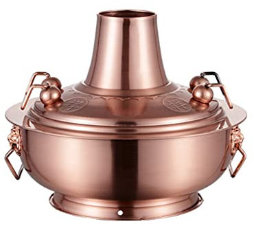 Marmite chinoise, marmite en cuivre, Shabu Shabu Shabu Casserole ancienne en cuivre avec scorpion d'agneau Shabu Shabu Shabu adaptée for le dîner en famille et les pique-niques en plein air(Brass,30cm