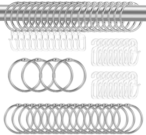40 stycken gardinringar i silver med S-krok, gardinringar med krok, gardinringar, duschdraperikrok, gardiner med krokar silver, gardinkrokar för ringar, gardinkrokar, gardin silver (silver)