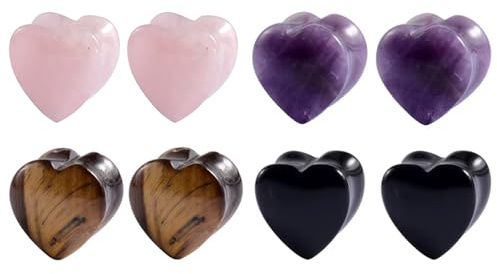 XSDSLS 4 Pares De Dilatadores De Oreja De Piedra En Forma De CorazóN, Dilatadores De Oreja, TúNeles De Carne, JoyeríA Para PerforacióN Corporal De 6 MM A 12 MM (12MM)