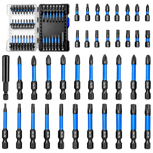 38-teiliger Schlagschrauber-Bitsatz, magnetischer S2 Langschrauberbit, Sechskant-Schraubendreherbitsatz, Phillips-, Pozidriv- und Torx-Schraubendreherbits für Akkuschrauber, Durchsteckhalter