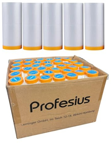 Profesius 10 Rollen Goldband mit Abdeckfolie 16m pro Rolle, Goldband-Masker, Abdeckband mit Folie | Präzise Farbkanten beim Streichen und Lackieren sowie sauberes Abdecken (55cm*16m - 10 Rollen)