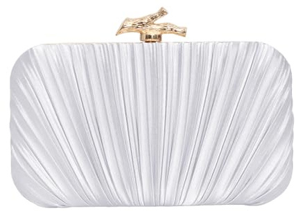 XINGSHUNFU Damen Clutch Geldbörse Abendtasche Crossbody Schulter Plissee Clutch Tasche für Hochzeit, Party, Abschlussball mit abnehmbarer Kette (Silber)