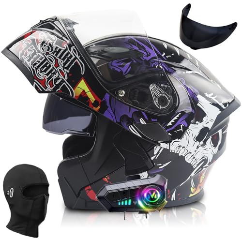 Klapphelm mit Bluetooth, Helm für Motorräder Integralhelme Flip-up Motorradhelm ECE2206-Zertifizierung Anti-Fog-Doppelspiegel Die Windgeräusche Leicht, S~XXXL