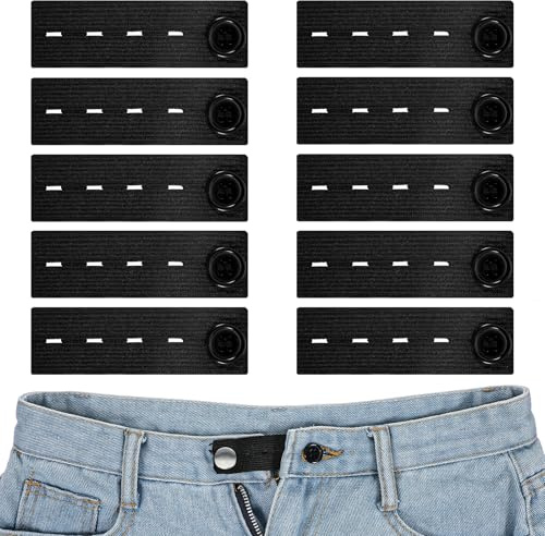 Classicseali Lot de 10 extensions de pantalon pour femme, rallonges de boutons, extensions de taille élastiques réglables, extension de pantalon élastique pour pantalon (noir)